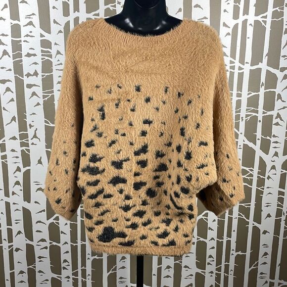 Unbranded Leopard Print Eyelash Knit Fuzzy Full Cropped Sleeve Sweater sz S - Picture 3 of 7